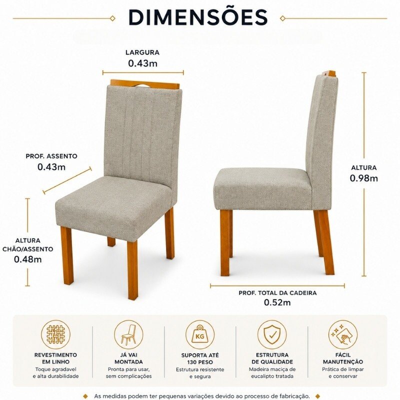 2 Cadeiras Atlanta Linho Bege Cru Madeira Maciça Minas Plac - Entregue Montada - Imagem 2