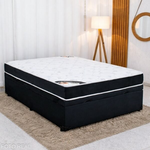 Colchão Casal Classic Supreme Ortopédico Lestespuma + Box Baú Casal Prime Confort Sued Preto Blindado Issacar - 138x188x64 | Suporta até 200kg