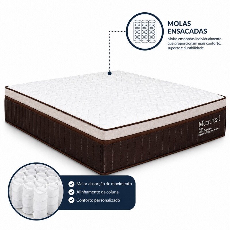 Colchão Casal Montreal 138x188x32 Molas Ensacadas - Viero | Suporta até 260kg - Imagem 2