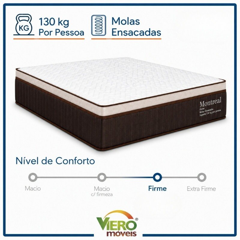 Colchão Casal Montreal 138x188x32 Molas Ensacadas - Viero | Suporta até 260kg - Imagem 6