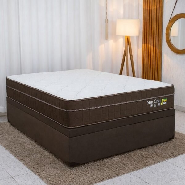Colchão Casal Star One Ortopédico D-65 - Anjos + Box Baú Casal Prime Confort Sued Marrom Blindado Issacar - 138x188x75 | Suporta até 280kg