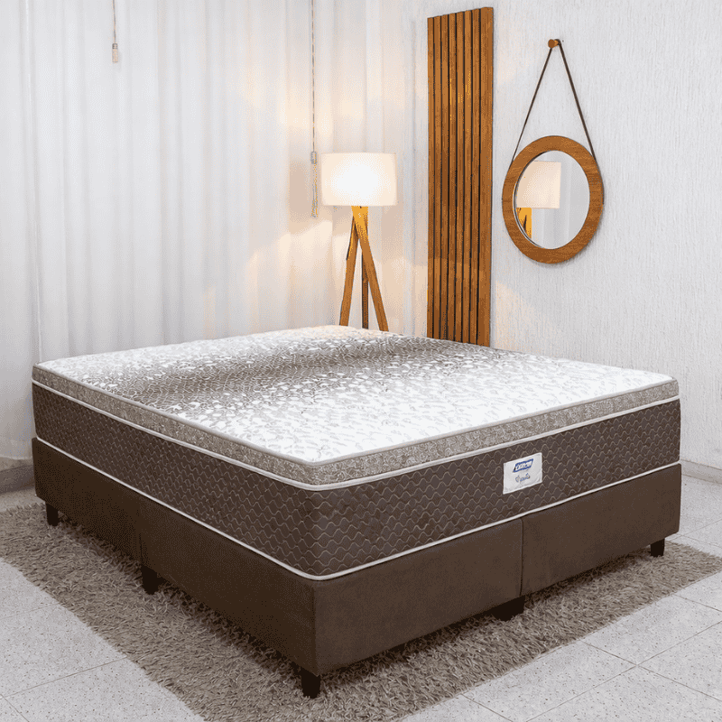 Colchão Opala Queen Molas Ensacadas Gazin + Box Queen Bipartida Sued Marrom Ortobel - 158x198x69 | Suporta até 240kg