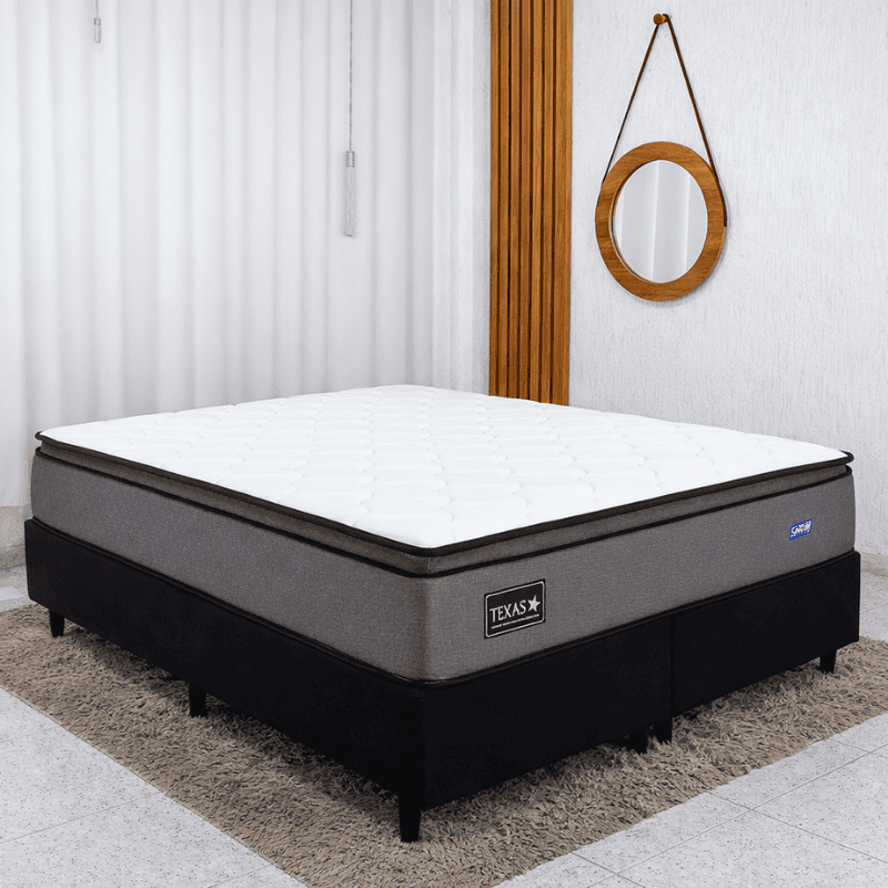 Colchão Queen Texas Molas Ensacadas Gazin + Box Queen Bipartida Sued Preto Ortobel - 158x198x69 | Suporta até 240kg
