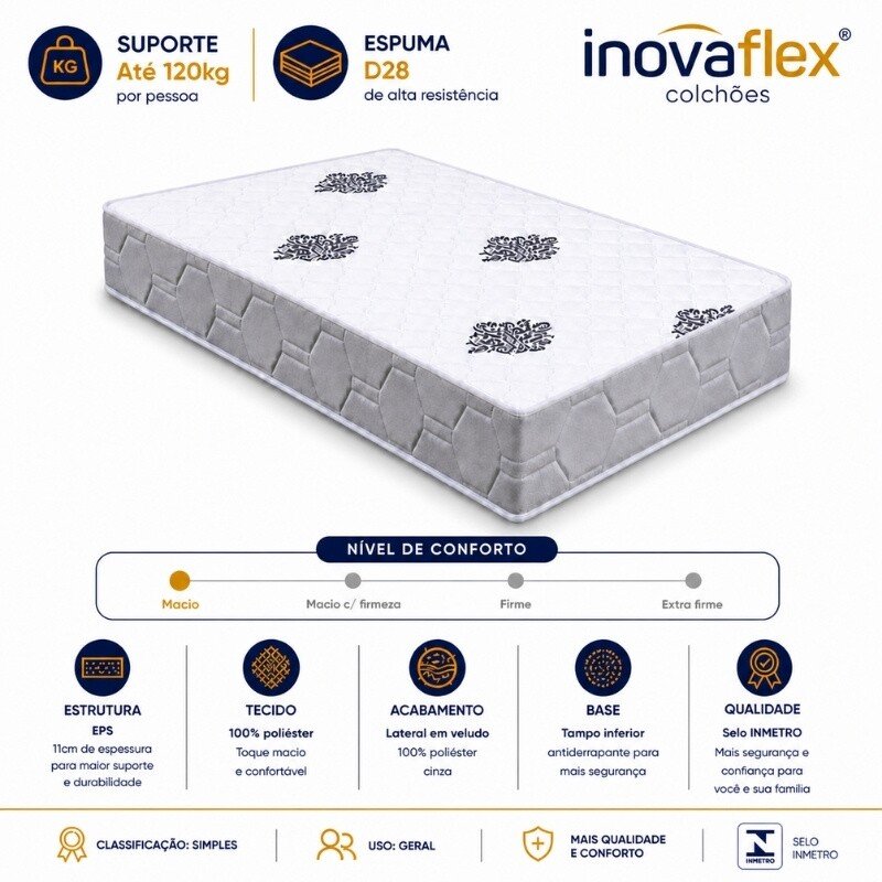Colchão Solteiro Confort Premium Ortopédico D28 - Inovaflex + Box Solteiro Korino Marrom - Ortobel 88x188x55 | Suporta até 120kg - Imagem 12