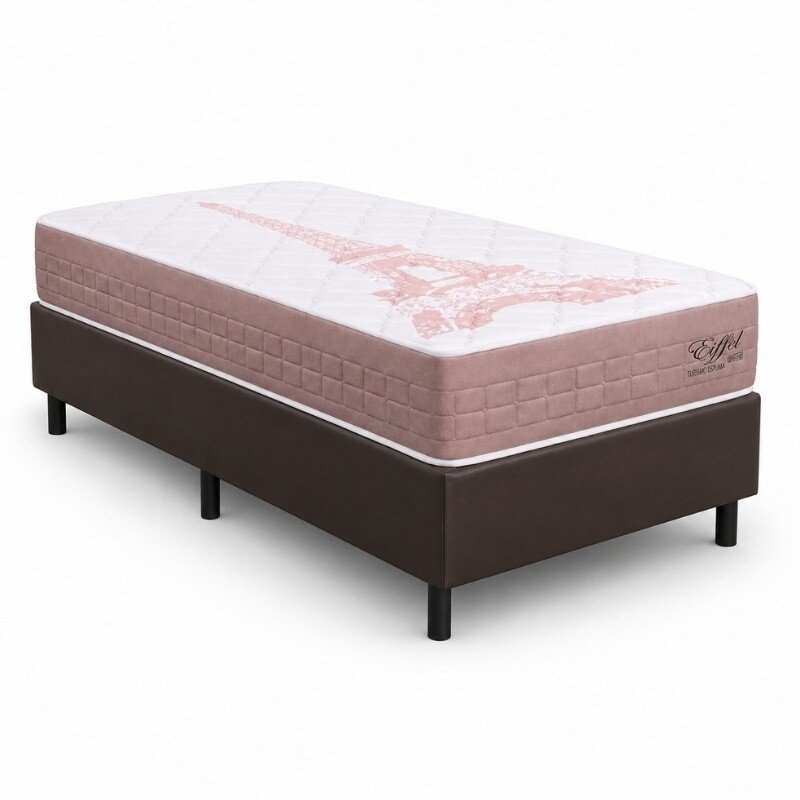 Colchão Solteiro Eiffel Molas Ensacadas Rosa - Anjos + Box Solteiro Korino Marrom - Ortobel 88x188x63 | Suporta até 130kg