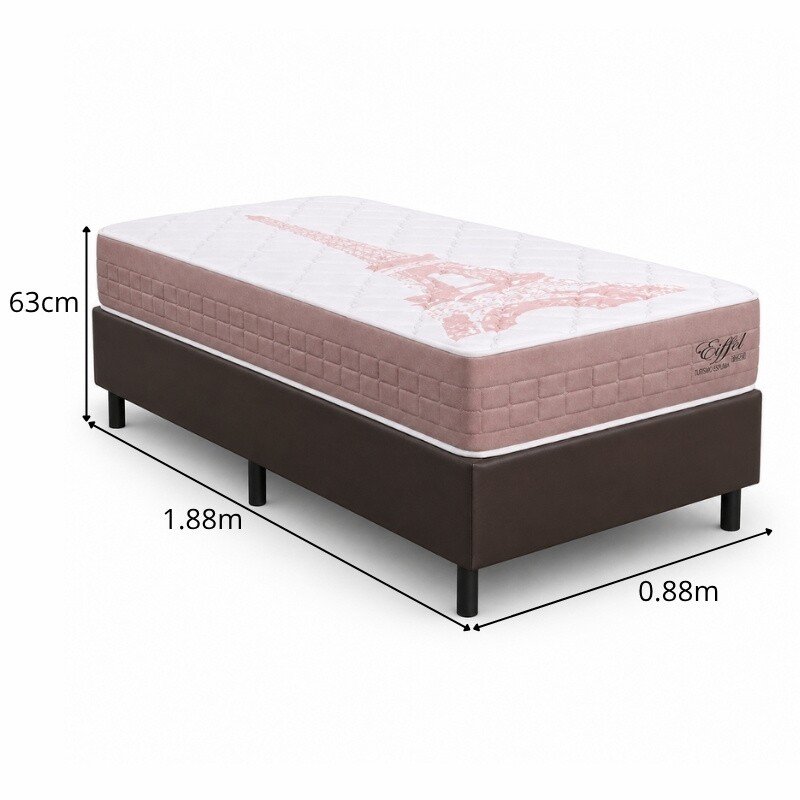 Colchão Solteiro Eiffel Molas Ensacadas Rosa - Anjos + Box Solteiro Korino Marrom - Ortobel 88x188x63 | Suporta até 130kg - Imagem 2