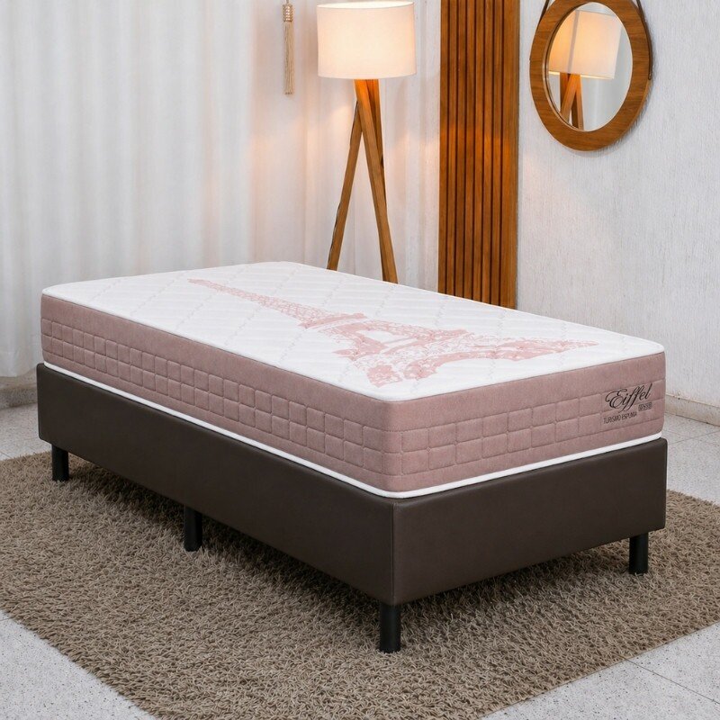 Colchão Solteiro Eiffel Molas Ensacadas Rosa - Anjos + Box Solteiro Korino Marrom - Ortobel 88x188x63 | Suporta até 130kg - Imagem 4