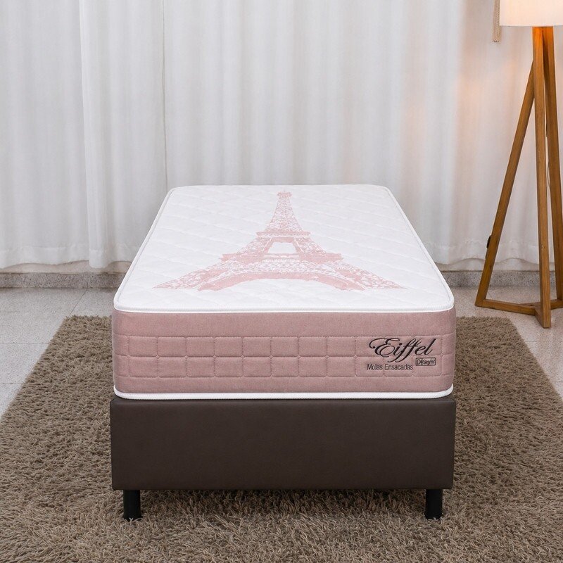 Colchão Solteiro Eiffel Molas Ensacadas Rosa - Anjos + Box Solteiro Korino Marrom - Ortobel 88x188x63 | Suporta até 130kg - Imagem 3