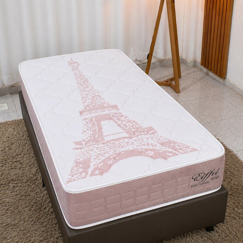 Colchão Solteiro Eiffel Molas Ensacadas Rosa - Anjos + Box Solteiro Korino Marrom - Ortobel 88x188x63 | Suporta até 130kg - Imagem 6