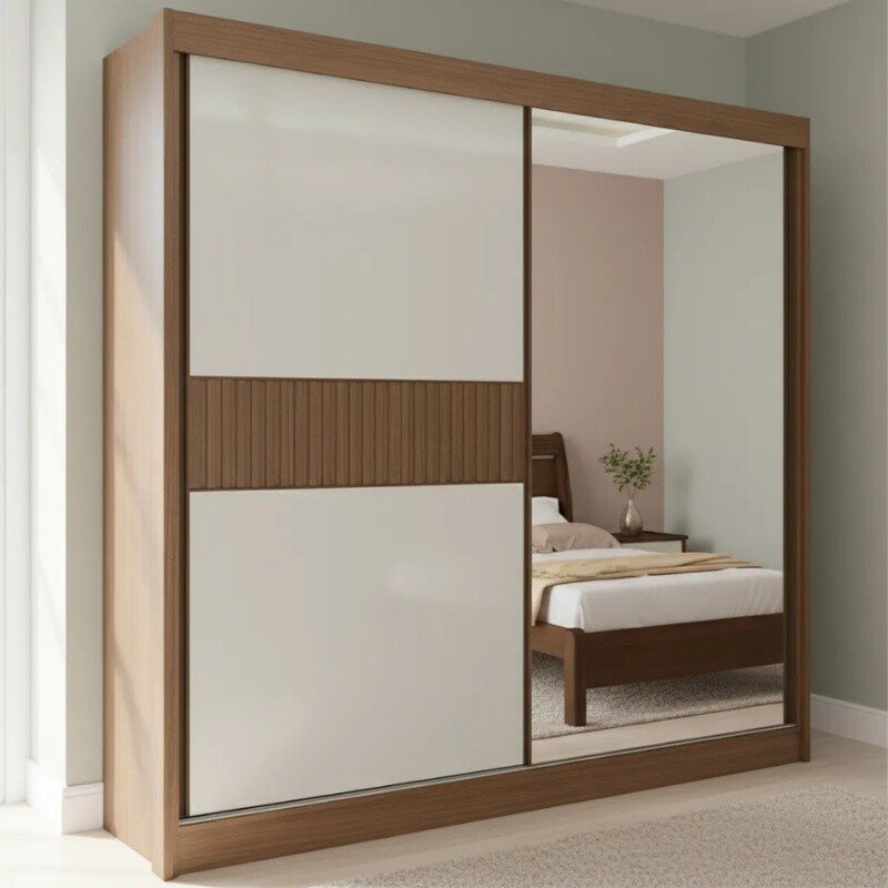 Guarda-Roupa Casal 2 Portas Titanium Ripado 100% MDF Castanho/Off White Larg. 2.20m - D Doro