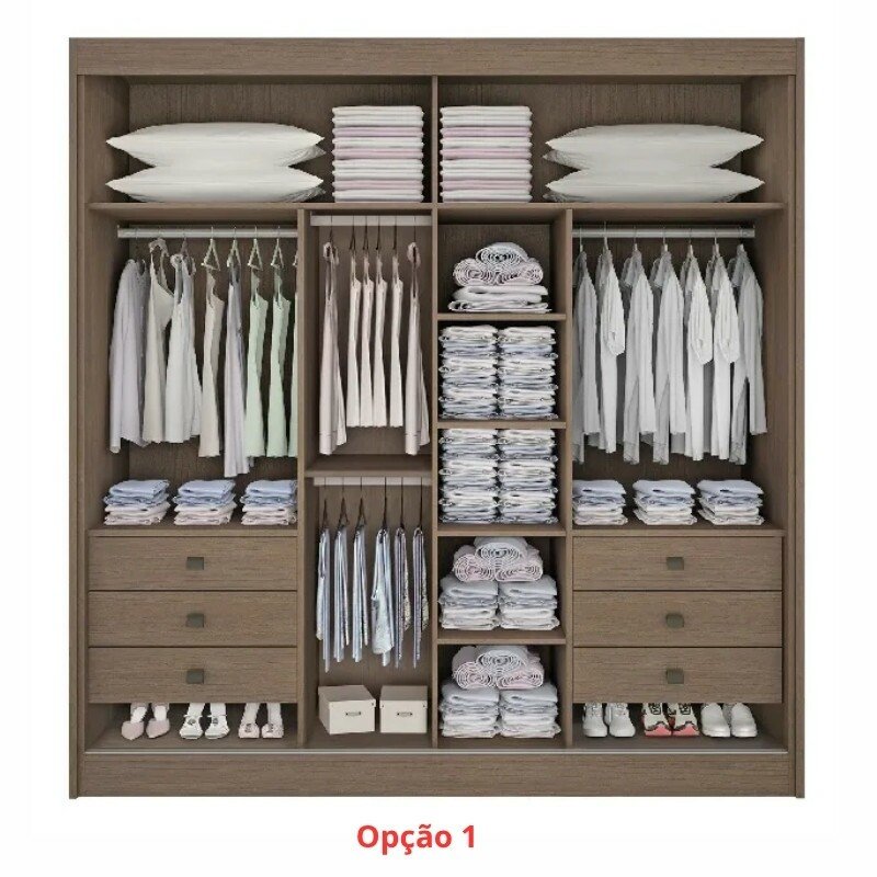 Guarda-Roupa Casal 2 Portas Titanium Ripado 100% MDF Castanho/Off White Larg. 2.20m - D Doro - Imagem 2