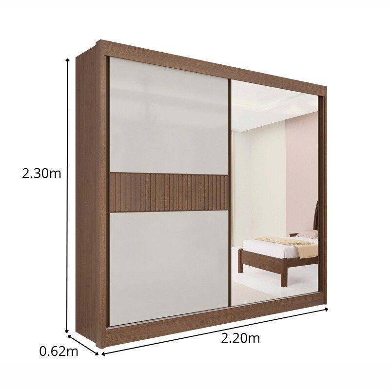 Guarda-Roupa Casal 2 Portas Titanium Ripado 100% MDF Castanho/Off White Larg. 2.20m - D Doro - Imagem 4