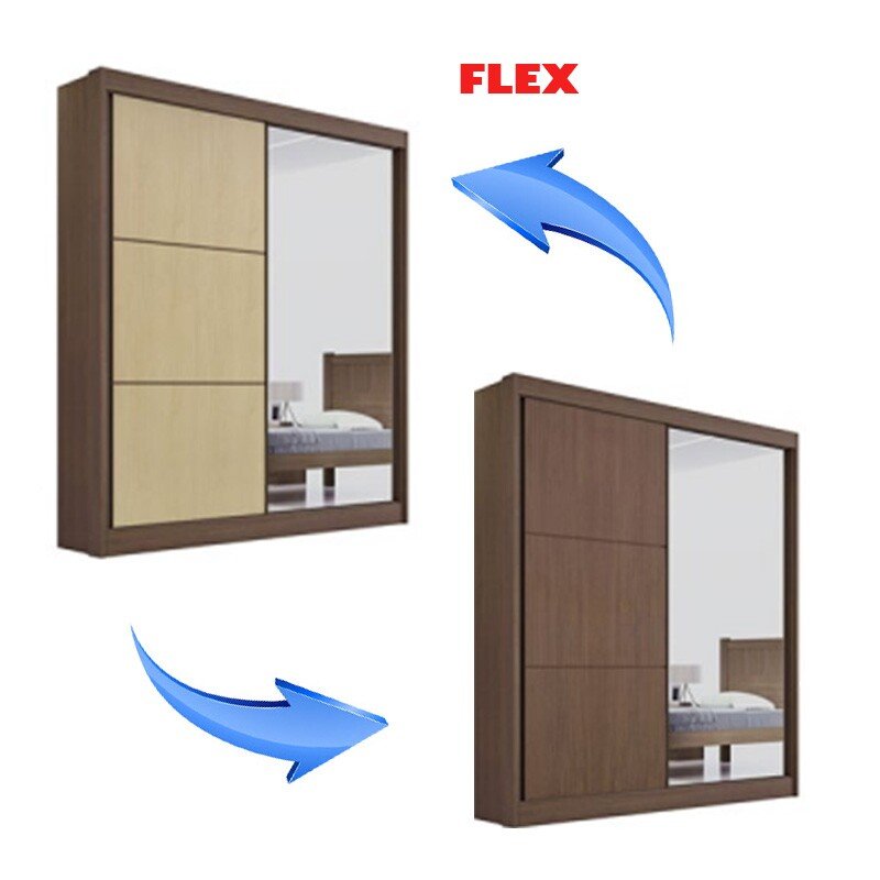 Roupeiro Atenas Castanho/Linho 2 Portas C/ 1 Espelho 3 Gavetas Portas Flex 100% MDF Larg. 1.85m - D Doro - Imagem 4