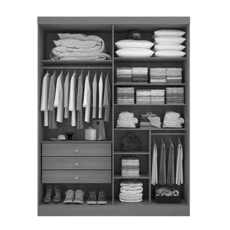 Roupeiro Solteiro Da Vinci Plus Castanho/Off 4 Portas 3 Gavetas 100% MDF Larg. 1.85m - D Doro - Imagem 2
