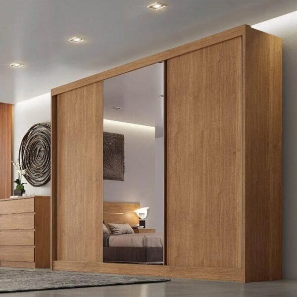 Roupeiro Casal Diamond Plus Cumaru 3 Portas 8 Gavetas C/ 1 Espelho 100% MDF Larg. 2.41m - Novo Horizonte