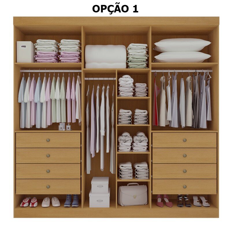 Roupeiro Milano Cinamomo 6 Portas e 8 Gavetas 100% MDF Larg. 2.20m - D Doro - Imagem 2