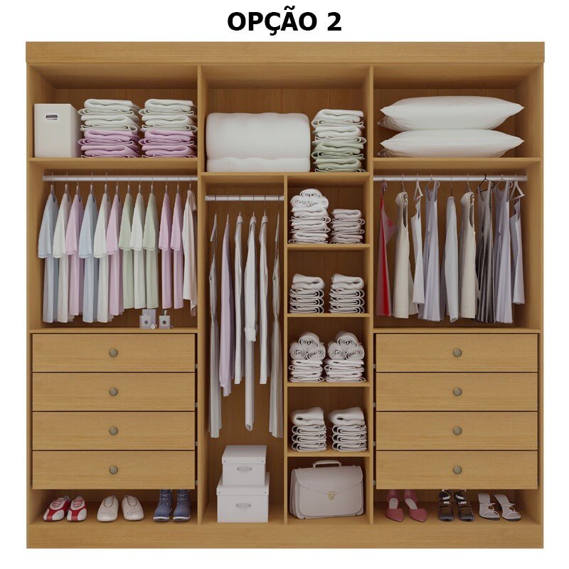 Roupeiro Milano Cinamomo 6 Portas e 8 Gavetas 100% MDF Larg. 2.20m - D Doro - Imagem 3