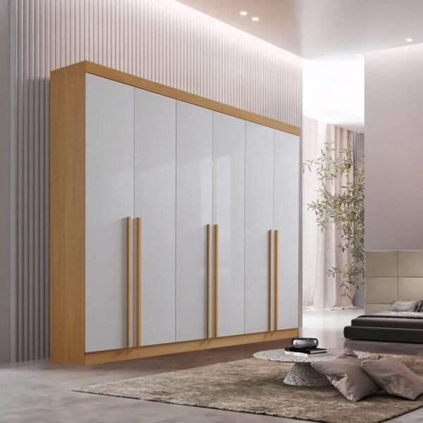 Roupeiro Milano Cinamomo/Off 6 Portas e 8 Gavetas 100% MDF Larg. 2.20m - D Doro