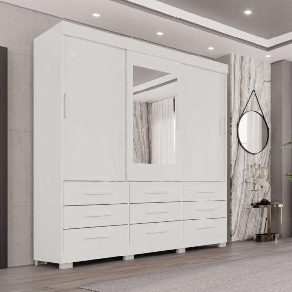 Roupeiro New Star 3 Portas C/ Pés e Espelho Branco Larg. 1.80m - Sallêto