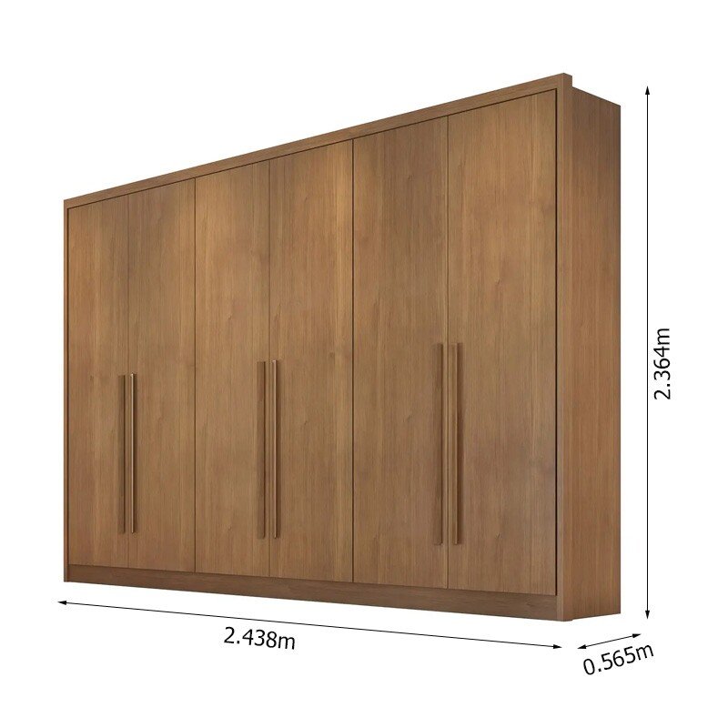 Guarda-roupa Rizon New Cumaru Larg. 2.43m 6 Portas 8 Gavetas - Novo Horizonte - Imagem 4