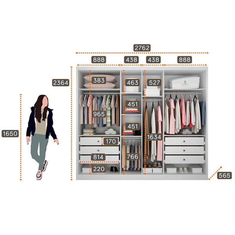 Guarda-roupa Rizon New Neve Larg. 2.43m 6 Portas 8 Gavetas - Novo Horizonte - Imagem 3