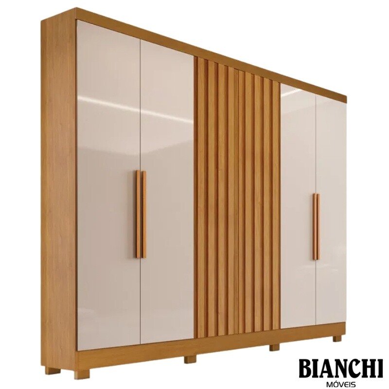 Roupeiro Solteiro Da Vinci Plus Castanho/Off 4 Portas 3 Gavetas 100% MDF Larg. 1.85m - D Doro - Imagem 4