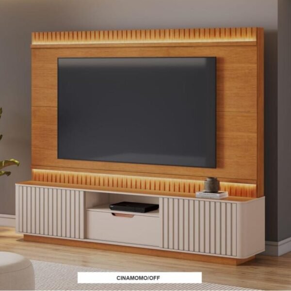 Home Atena Candian Larg. 2.10m Cinamomo/Off C/Detalhe Ripado e Luminárias em LED - JCM