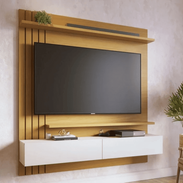 Home Suspenso Juriti Larg. 1.50m Naturale/Off White Matte para TV até 70" - Colibri
