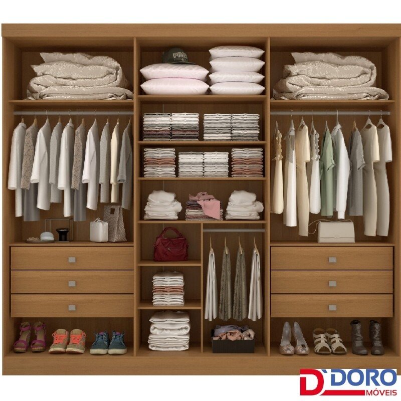 Roupeiro Casal Da Vinci Plus Cinamomo/Off 6 Portas 6 Gavetas 100% MDF Larg. 2.75m - D Doro - Imagem 3