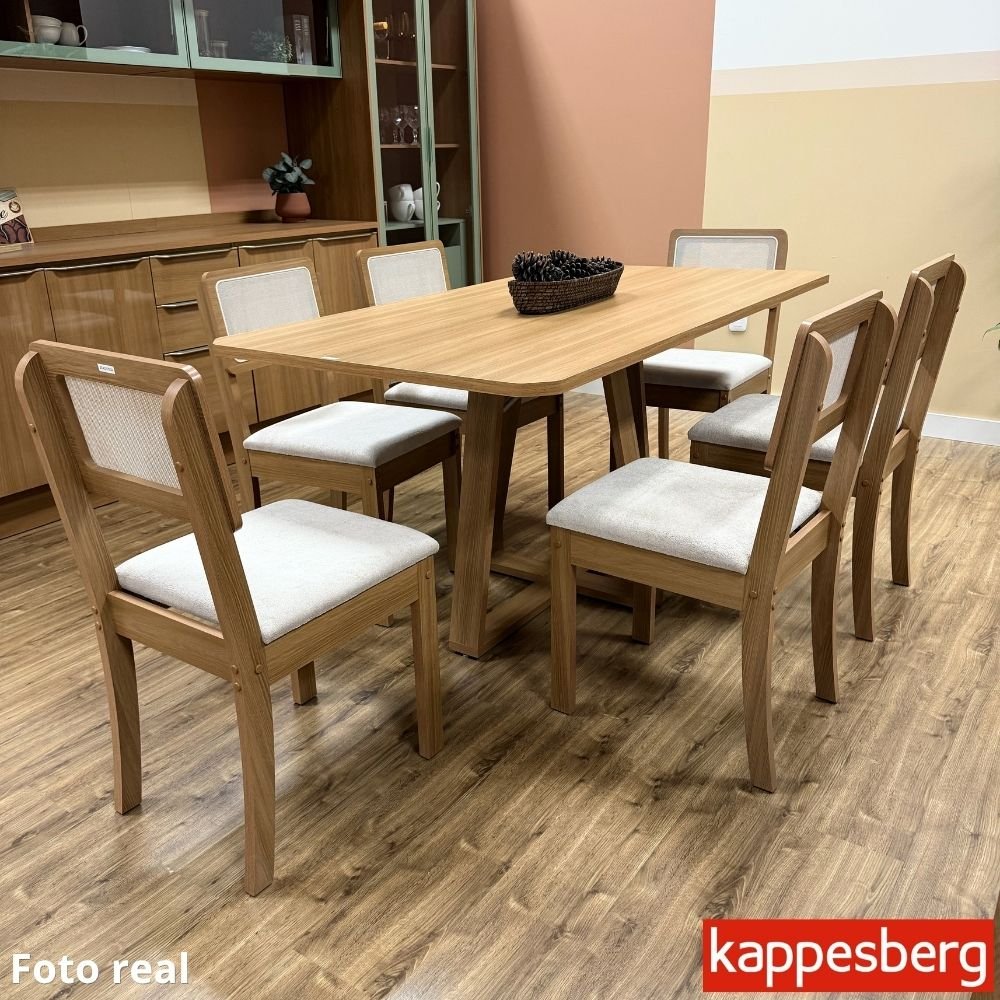 Mesa de Jantar BA68 Tampo MDF Madeirado 160X80 Madeira Maciça + 6 Cad. Gardeni Cinamomo - Kappesberg - Imagem 3