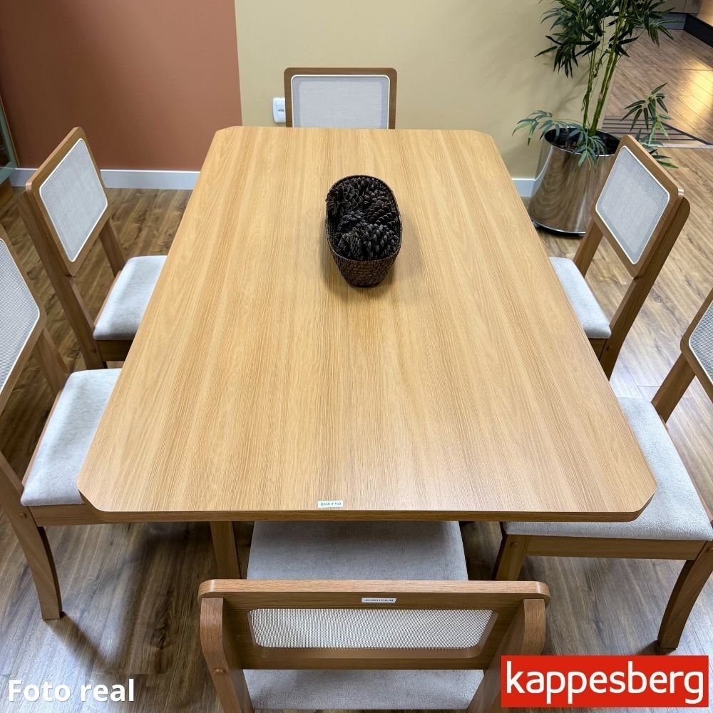 Mesa de Jantar BA68 Tampo MDF Madeirado 160X80 Madeira Maciça + 6 Cad. Gardeni Cinamomo - Kappesberg - Imagem 2