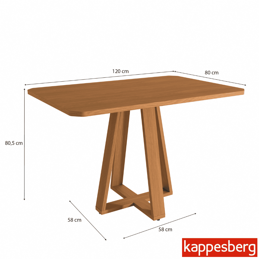 Mesa de Jantar BA65 Tampo MDF Madeirado 120X80 Madeira Maciça - Kappesberg - Imagem 2