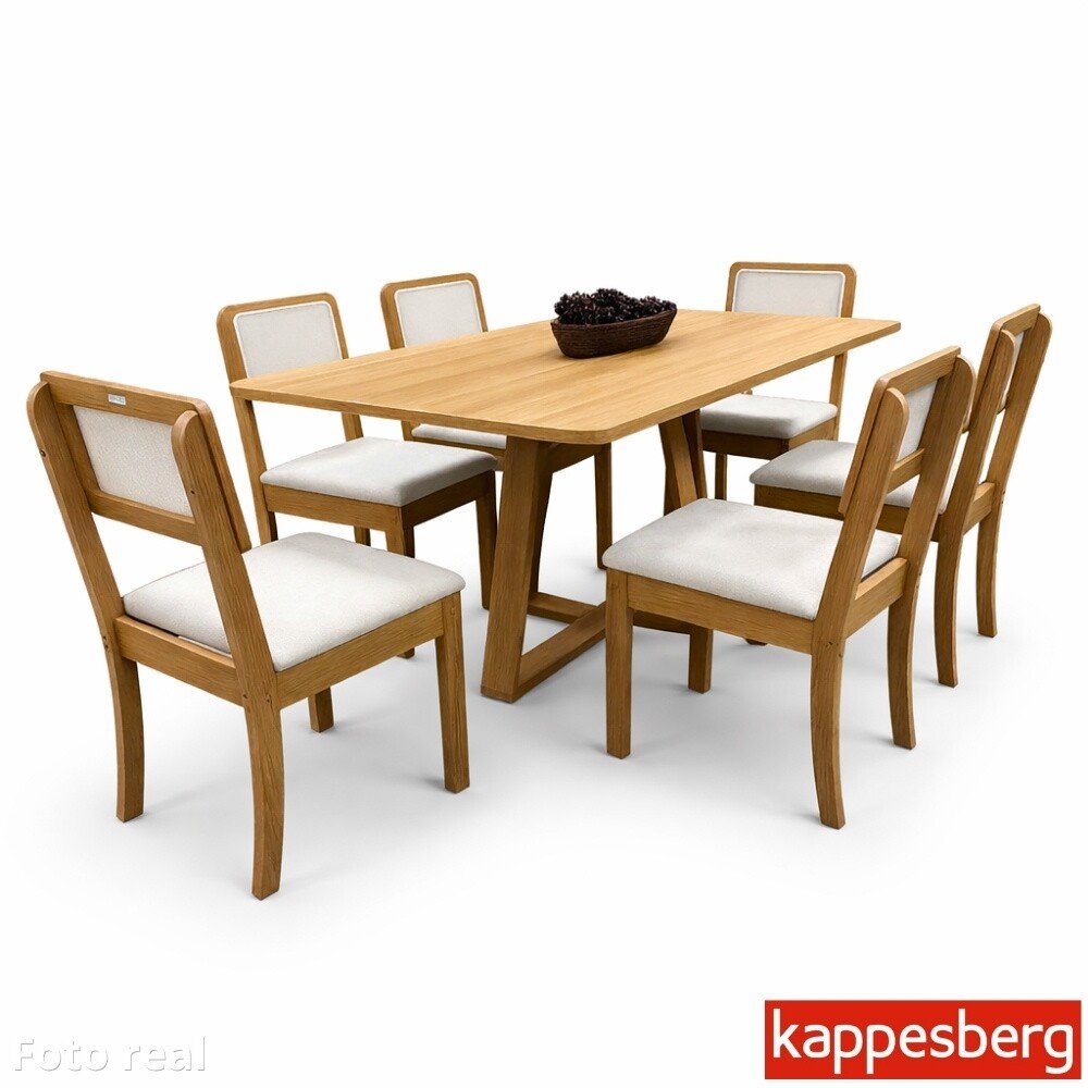 Mesa de Jantar BA68 Tampo MDF Madeirado 160X80 Madeira Maciça + 6 Cad. Gardeni Cinamomo - Kappesberg