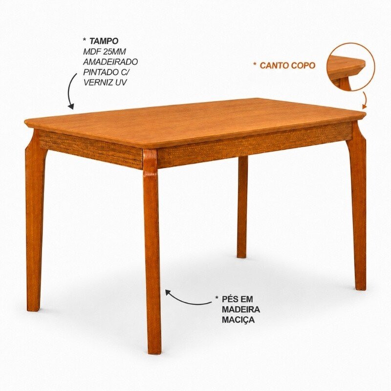 Mesa de Jantar Alegra 120×80 Tampo Madeirado Cinamomo Base Madeira - JCM - Imagem 4