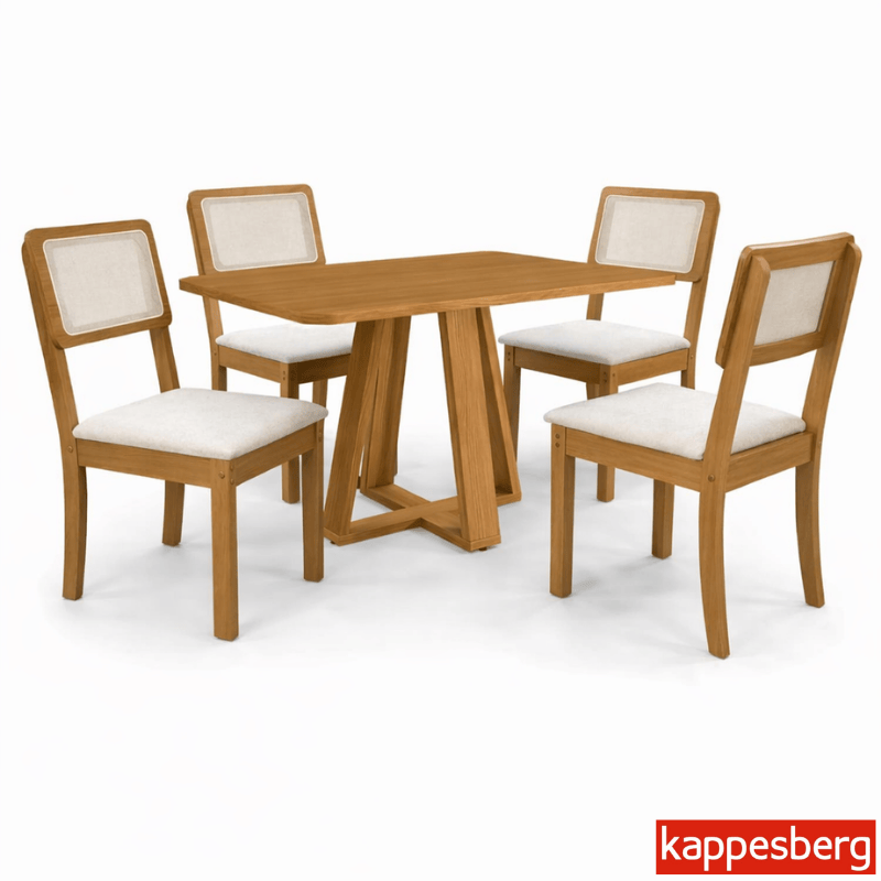 Mesa de Jantar BA65 Tampo MDF Madeirado 120X80 Madeira Maciça + 4 Cad. Gardeni Cinamomo - Kappesberg - Imagem 2