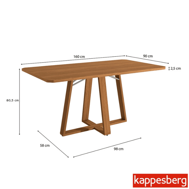 Mesa de Jantar BA68 Tampo MDF Madeirado 160X80 Madeira Maciça + 6 Cad. Gardeni Cinamomo - Kappesberg - Imagem 4