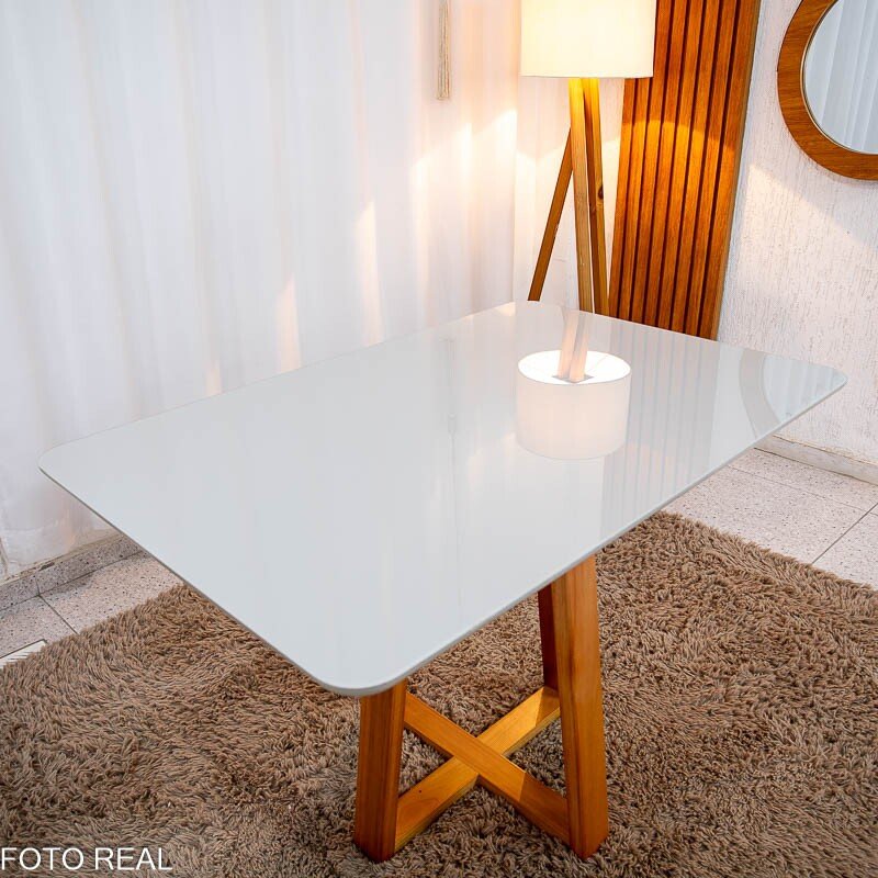 Mesa de Jantar Pedro 120x80 Vidro Grafite/Base Madeira Art Assento - Entregue Montada - Imagem 6