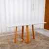 Mesa de Jantar Bali 160x80 Vidro Off/Base Madeira Minas Plac - Entregue Montada