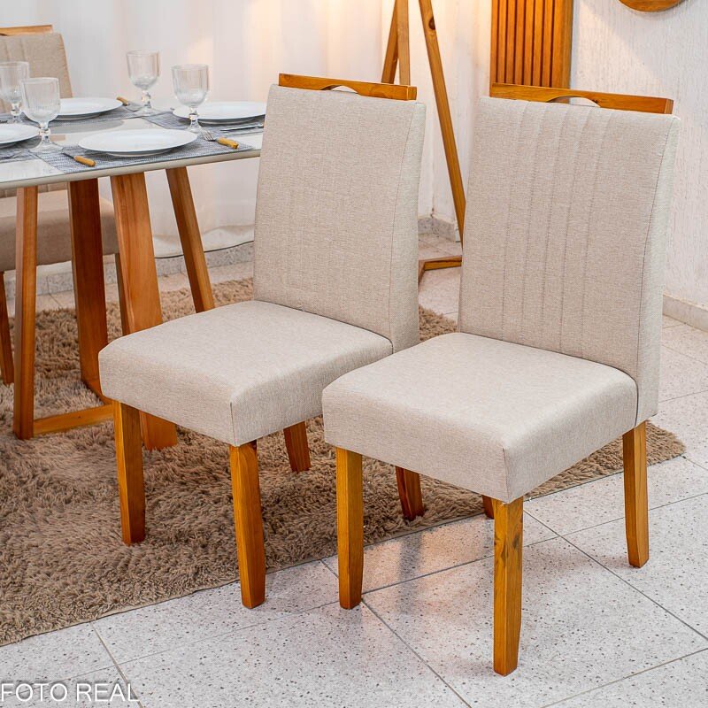 Mesa de Jantar Bali 120×80 Vidro Off/Base Madeira + 4 Cad. Atlanta Linho Bege Cru Madeira Minas Plac - Entregue Montada - Imagem 9