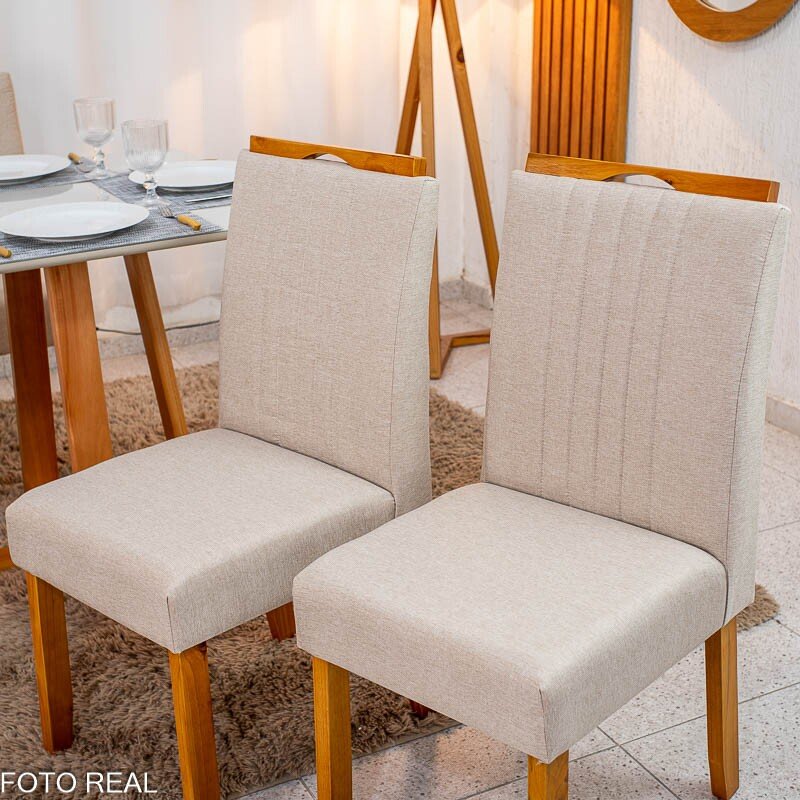 Mesa de Jantar Bali 120×80 Vidro Off/Base Madeira + 4 Cad. Atlanta Linho Bege Cru Madeira Minas Plac - Entregue Montada - Imagem 7