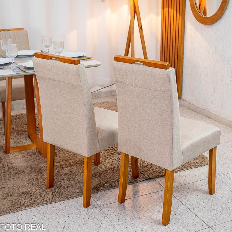 Mesa de Jantar Bali 120×80 Vidro Off/Base Madeira + 4 Cad. Atlanta Linho Bege Cru Madeira Minas Plac - Entregue Montada - Imagem 8