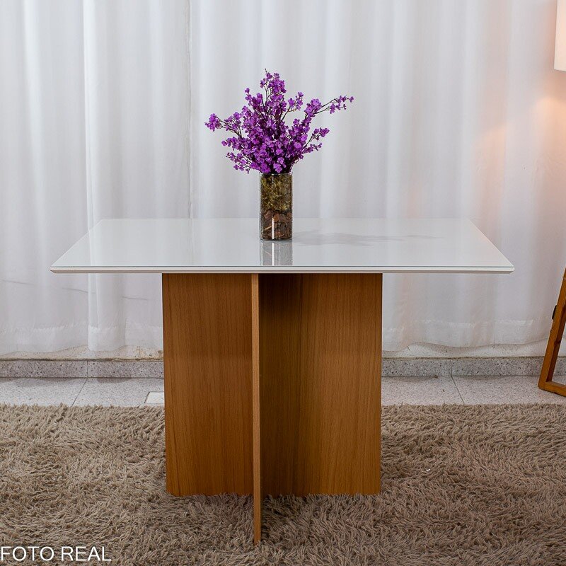 Mesa de Jantar Helo 120×90 Vidro Off/Base Mel Poliman + 4 Cad. Genova Veludo Bege 512 Madeira - Art Assento - Imagem 10