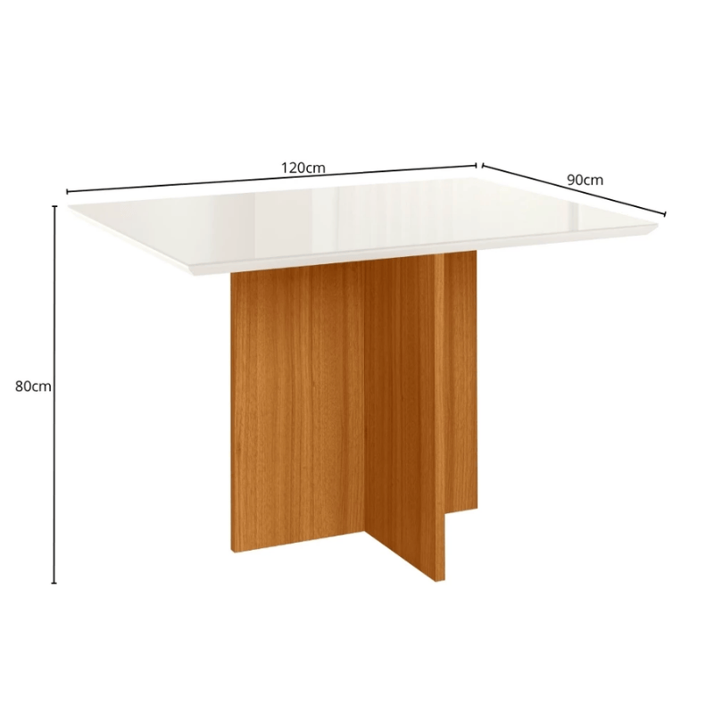 Mesa de Jantar Helo 120×90 Vidro Off/Base Mel Poliman + 4 Cad. Genova Veludo Bege 512 Madeira - Art Assento - Imagem 12