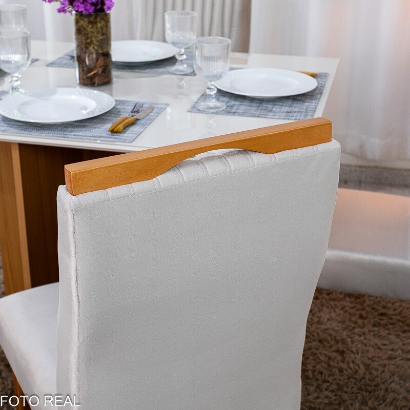 Mesa de Jantar Helo 120×90 Vidro Off/Base Mel Poliman + 4 Cad. Genova Veludo Bege 512 Madeira - Art Assento - Imagem 6