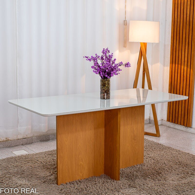 Mesa de Jantar Moscou 160x80 Vidro Off/Base Cinamomo + 6 Cad. Londres Linho Prata Madeira Minas Plac - Entregue Montada - Imagem 7