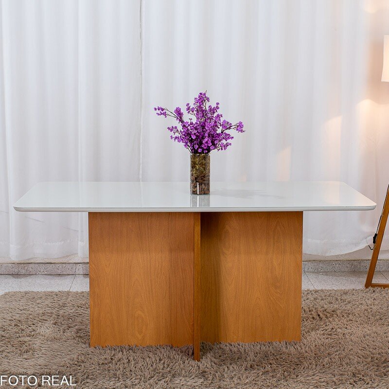 Mesa de Jantar Moscou 160x80 Vidro Off/Base Cinamomo - Minas Plac - Imagem 3