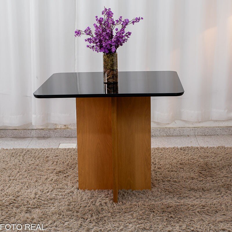 Mesa de Jantar Moscou 90x90 Vidro Preto/Base Cinamomo - Minas Plac - Imagem 2