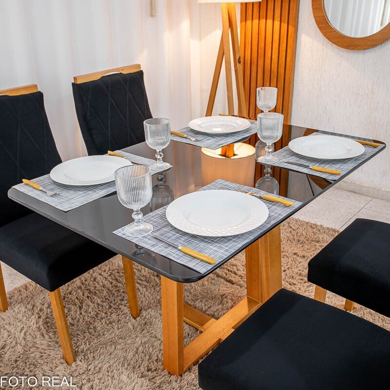 Mesa de Jantar Bali 120×80 Vidro Off/Base Madeira + 4 Cad. Atlanta Linho Bege Cru Madeira Minas Plac - Entregue Montada - Imagem 15