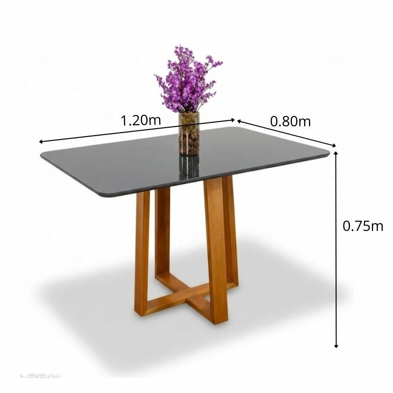 Mesa de Jantar Pedro 120x80 Vidro Grafite/Base Madeira Art Assento - Entregue Montada - Imagem 2