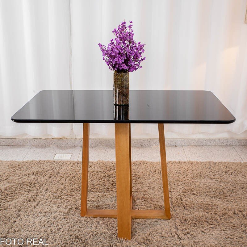 Mesa de Jantar Pedro 120x80 Vidro Preto/Base Madeira Art Assento - Entregue Montada - Imagem 3